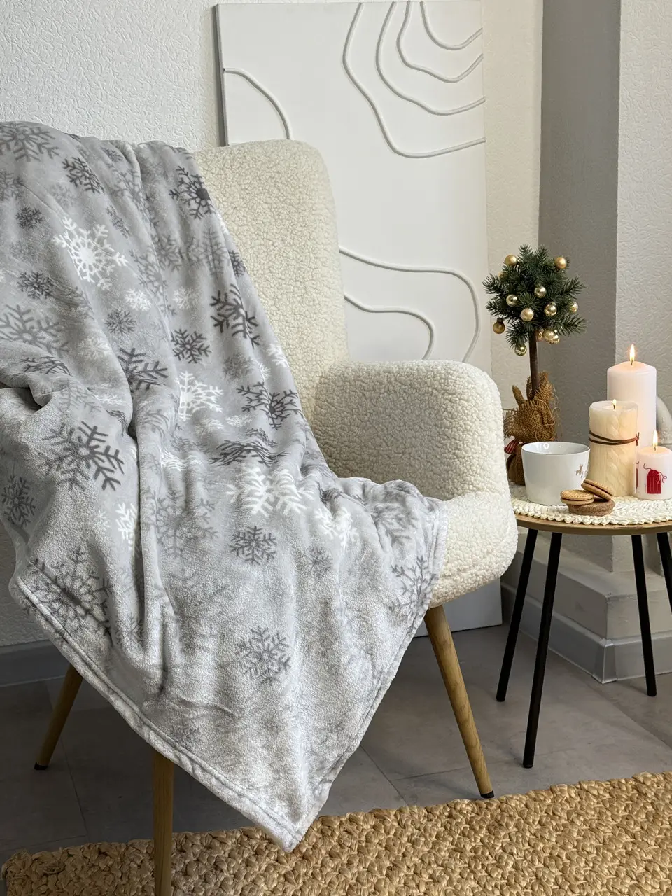 Плед Ecotton 220х240 см Well Soft новорічний сірий Сніжинка (24186)