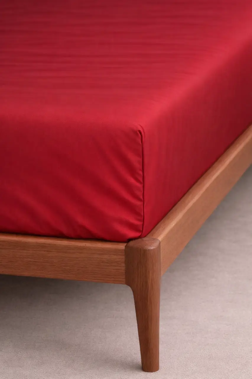 Простирадло на резинці Ecotton 180х200 см із сатину однотонне червоного кольору Red