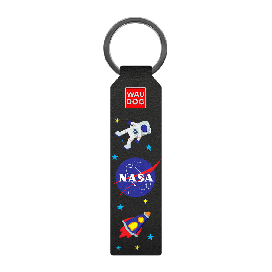 Брелок WAUDOG Design з малюнком "NASA", преміум шкіра (ширина 20мм, довжина 95мм) чорний