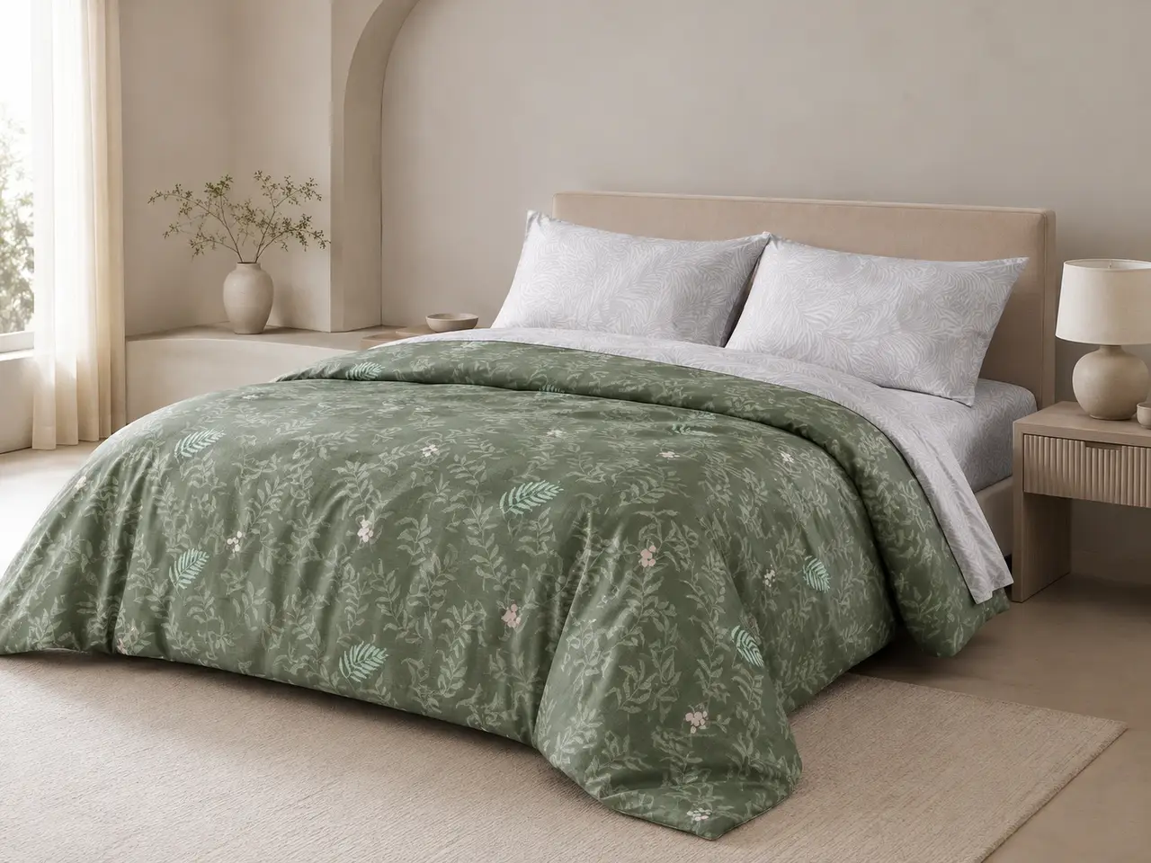 Комплект постільної білизни Ecotton полуторний 150х215 см Гілка зелений (20002АВ)