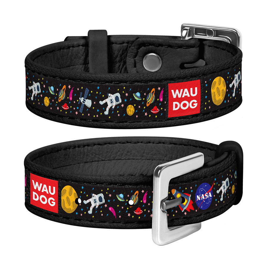 Браслет WAUDOG Design з малюнком "NASA", преміум шкіра, металева пряжка (ширина 15 мм, довжина 17-23 см) чорний