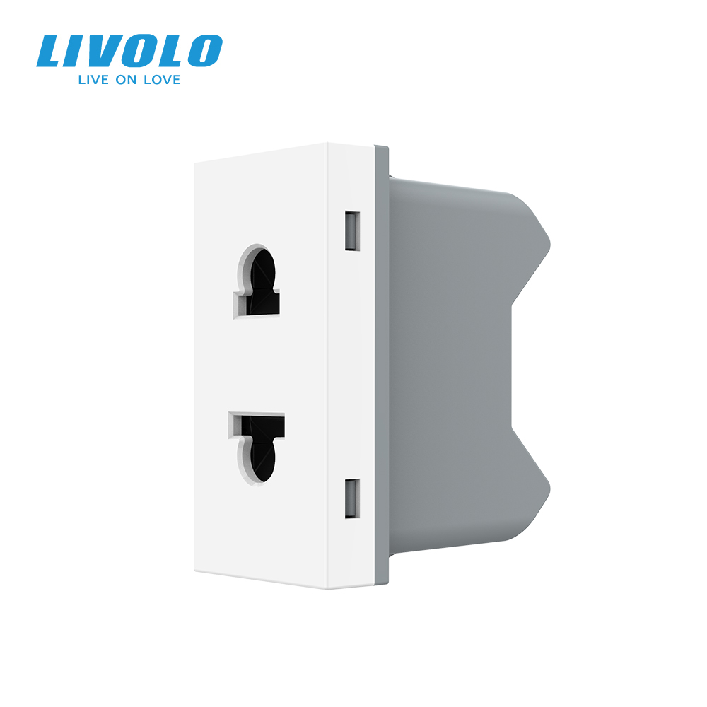 Універсальна розетка LIVOLO 2 в 1, біла, без заземлення, з захисними шторками, модуль 0.5 поста, 16А 250В (VL-FCT25 16A-1WP)