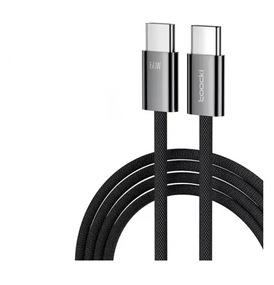 Кабель для швидкого заряджання та передачі даних Toocki 60W USB Type-C to USB Type-C 1 м Чорний