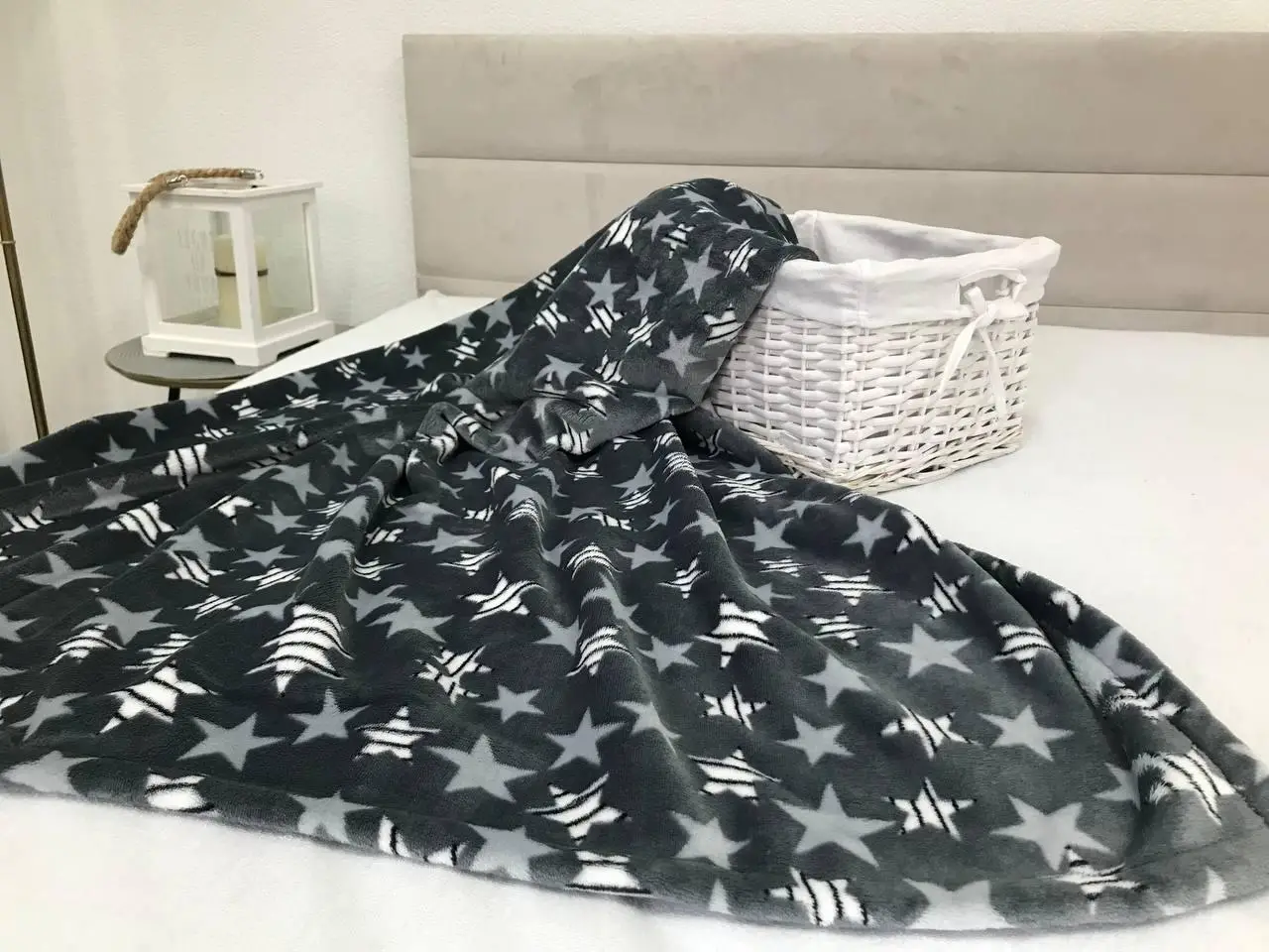 Плед Ecotton дитячий 110х140 см із мікрофібри Well Soft сірий Зірки (FL1607012)
