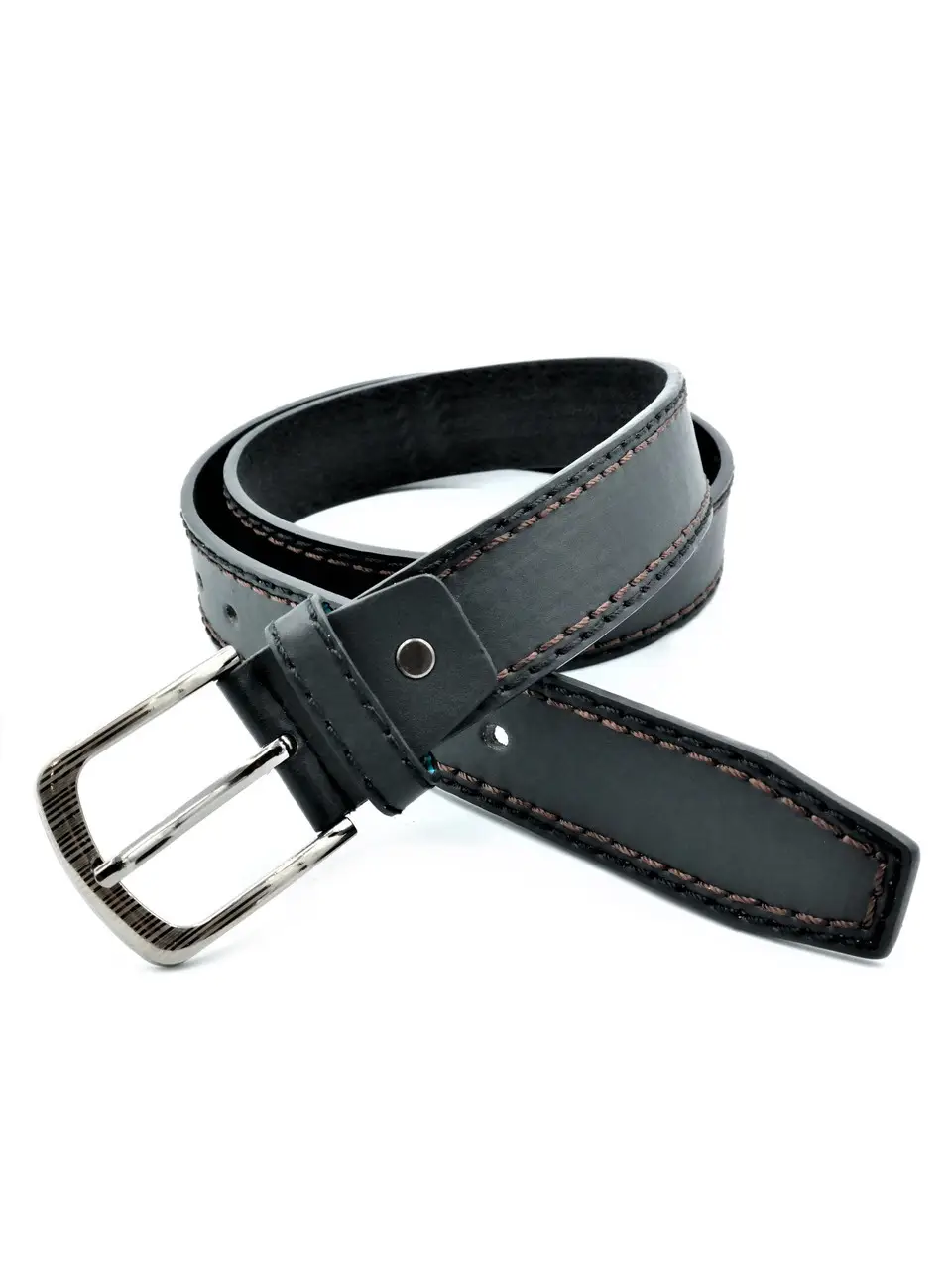 Чоловічий ремінь з екошкіри Weatro 3,8 х 115 см Чорний nwkz-38mm-kit-007