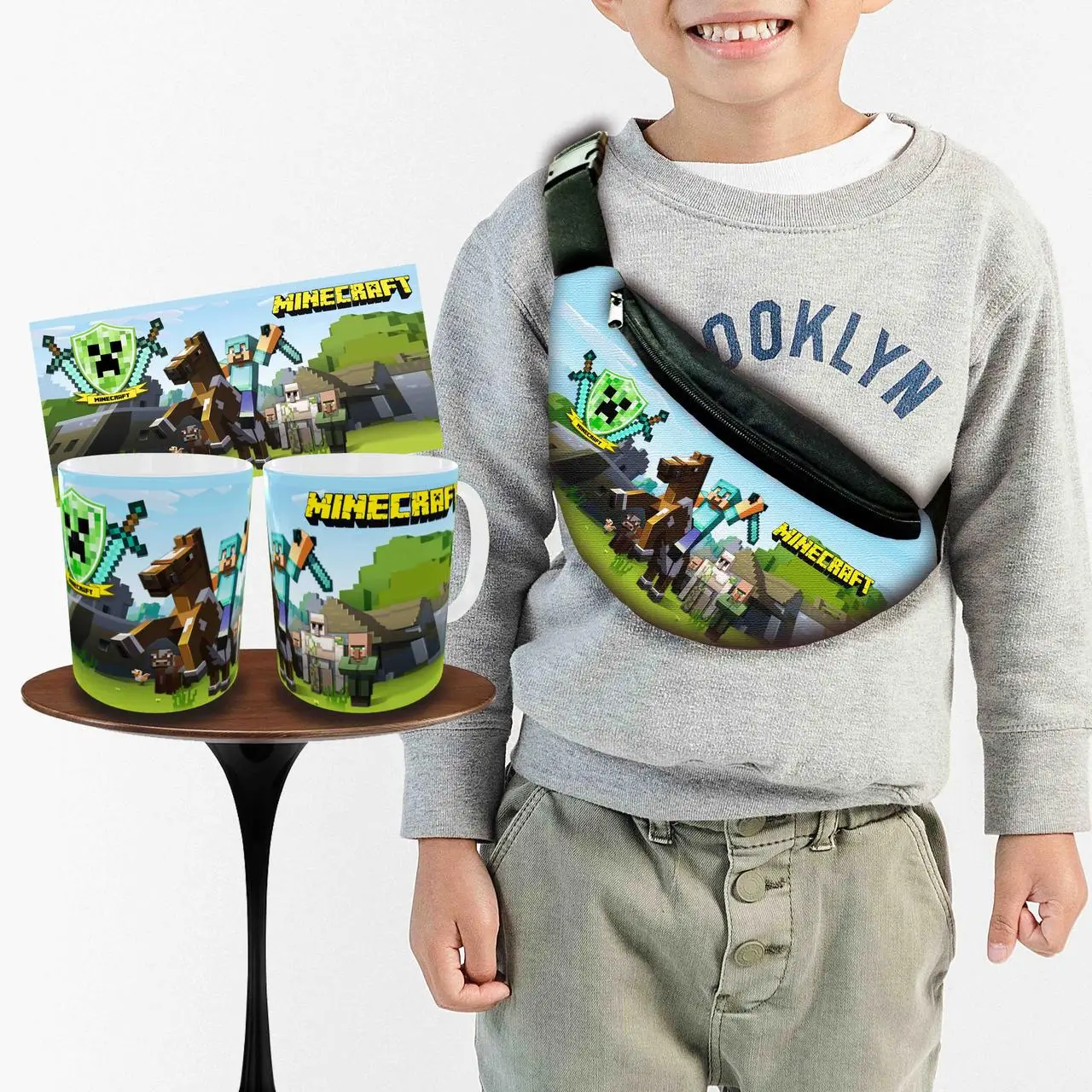 Набір: дитяча сумка-бананка+кружка Майнкрафт «Minecraft» 32х15см, бананка для хлопчика через плече на подарунок (00919)