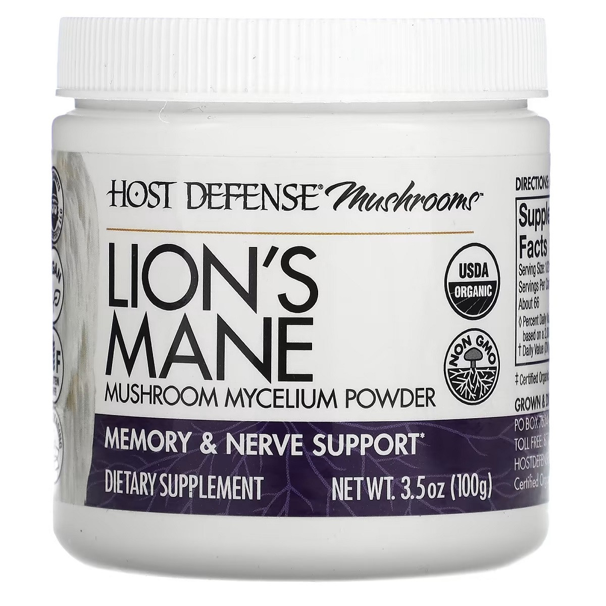 Їжовик гребінчастий, підтримка пам'яті та нервової системи, Lion's Mane, Mushroom Mycelium Powder, Fungi Perfecti, 100 гр