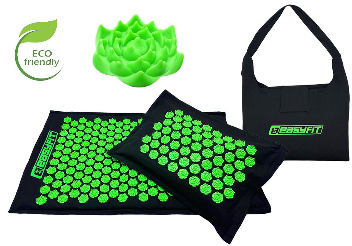 Масажний килимок EasyFit AcuRelax з голками (аплікатор Кузнєцова) чорно-зелений