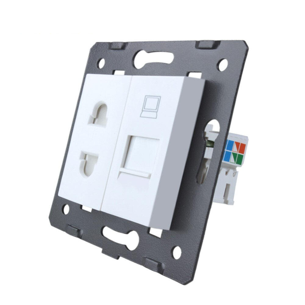 Розетка LIVOLO: універсальна 2-в-1 + комп'ютерна RJ-45 (8P8C Cat.6), біла, зі шторкою, модуль (C7-C1A1C-11)