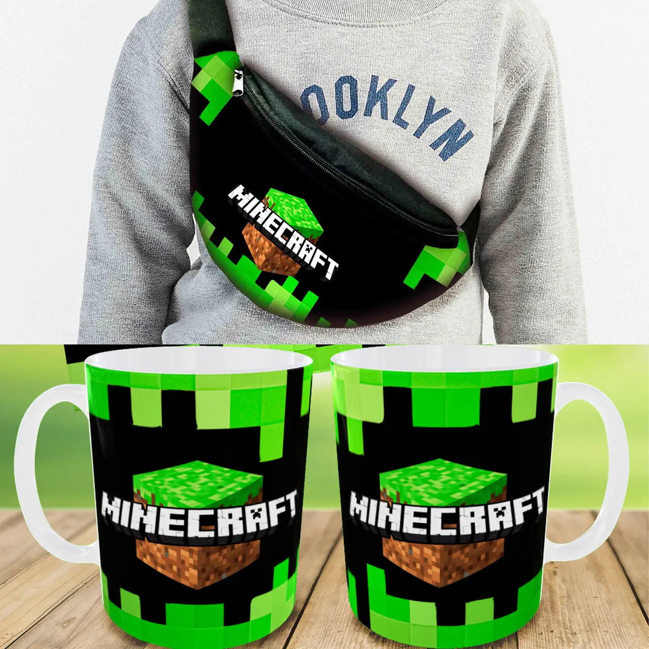 Набір: Сумка-бананка+ Кружка майнкрафт "Minecraft" дитяча з принтом (00128)