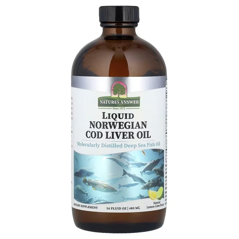 Жир Печінки Дикої Норвезької Тріски, смак лимон-лайм, Liquid Norwegian Cod Liver Oil, Nature's Answer, 480 мл