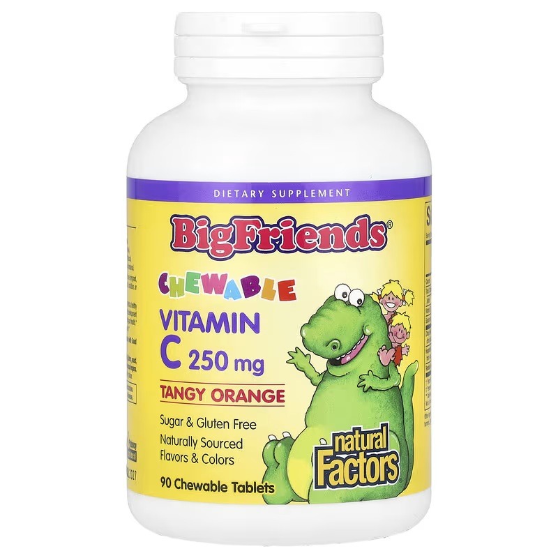 Вітамін C для дітей, 250 мг, смак апельсина, Chewable Vitamin C, Natural Factors, 90 жувальних таблеток