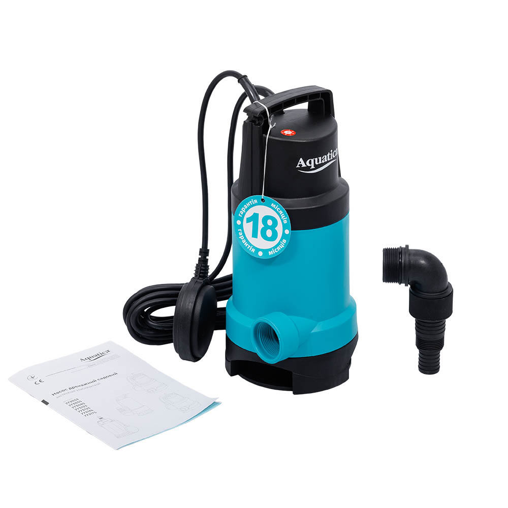 Насос дренажный садовый 0.55кВт Hmax 8м Qmax 180л/мин (част. до 30мм) AQUATICA (773174)