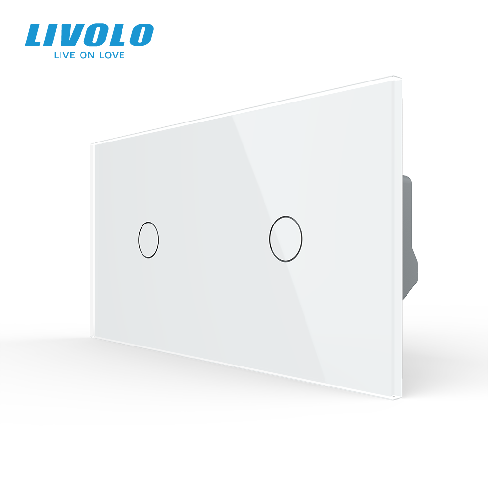 Сенсорний прохідний димер LIVOLO, 2 сенсори (1-1), білий, скло