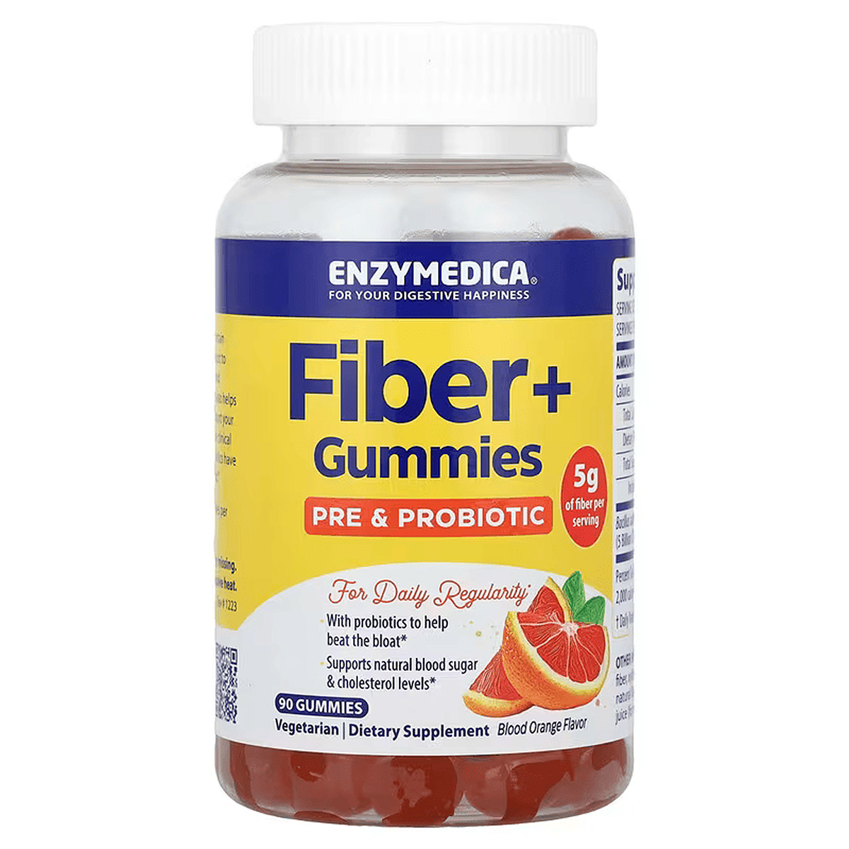 Клітковина +, з пребіотиками та пробіотиками, смак червоного апельсину, Fiber +, Enzymedica, 60 жувальних цукерок