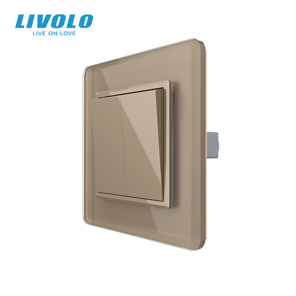 Двоклавішний прохідний вимикач LIVOLO золотий 2.5D скло