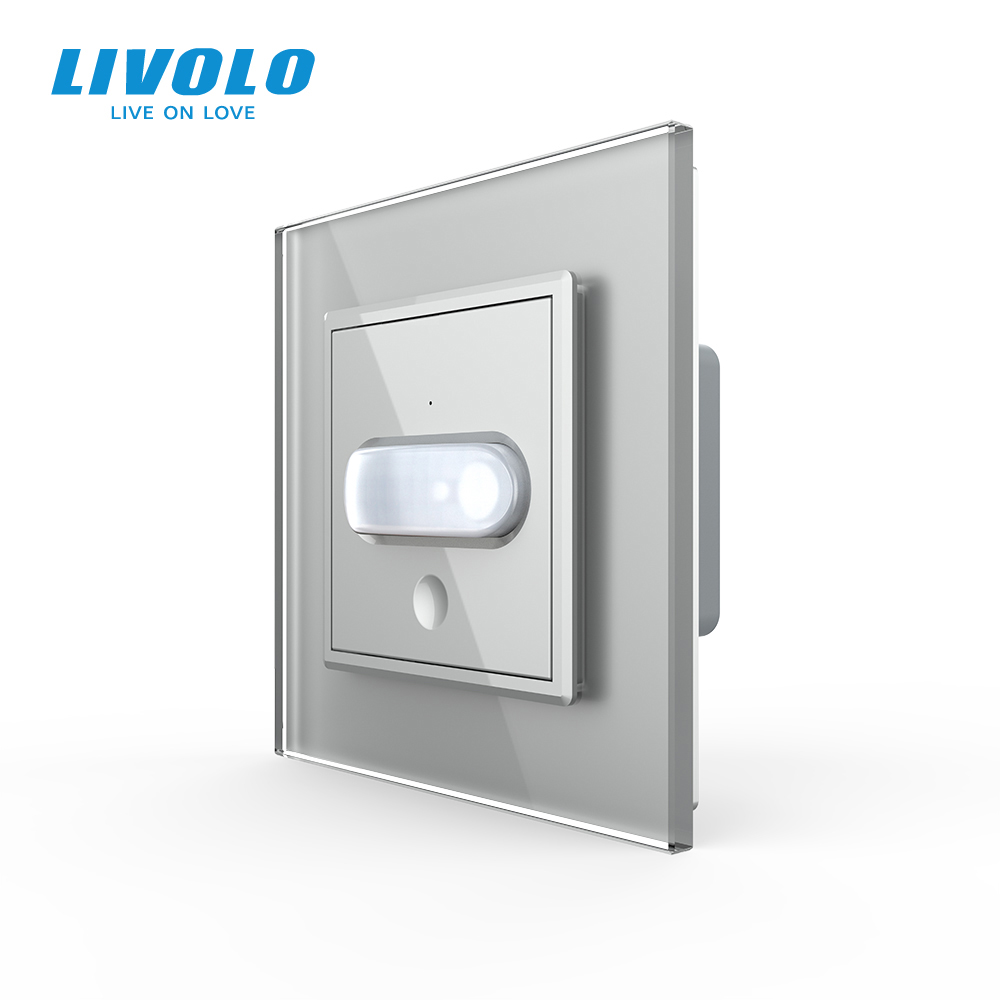 Датчик присутності та руху з автоматичним та ручним керуванням Livolo сірий 2.5D скло