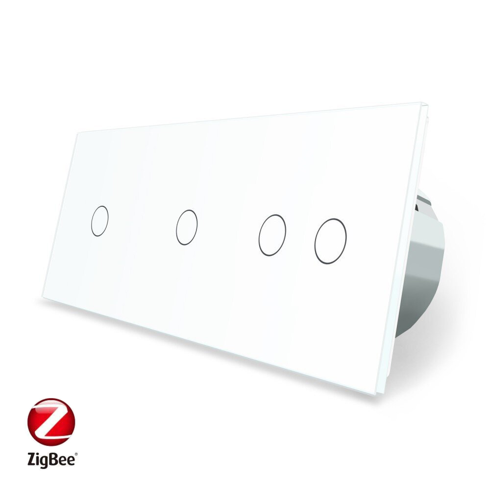 Розумний сенсорний ZigBee вимикач 4 сенсора (1-1-2) Livolo білий скло (VL-C701Z/C701Z/C702Z-11)