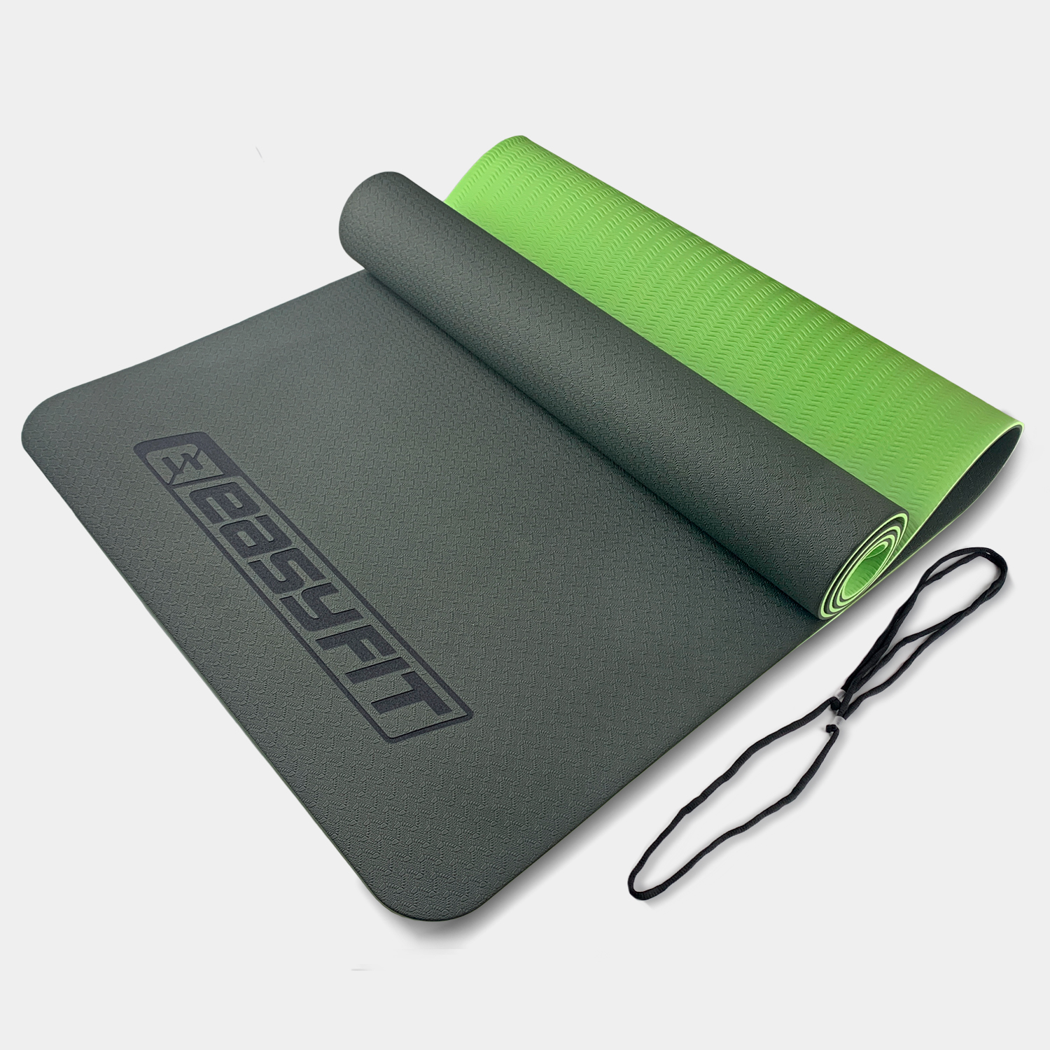 Килимок для йоги та фітнесу EasyFit TPE+TC 6мм двошаровий чорно-зелений