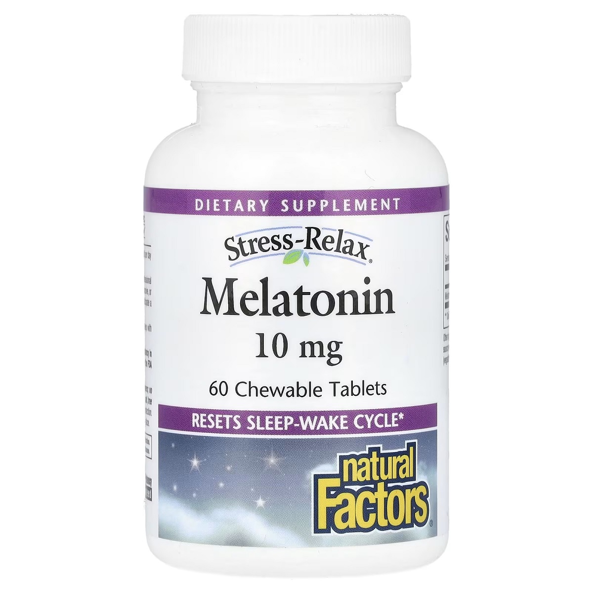 Мелатонін, 10 мг, Stress Relax, Melatonin, Natural Factors, 60 жувальних таблеток