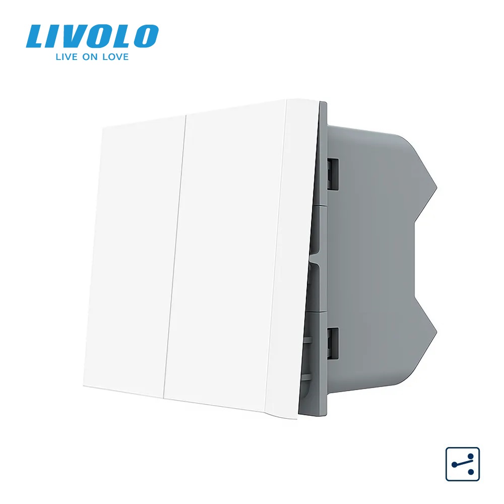 2-клавішний прохідний вимикач LIVOLO, білий, модуль без рамки (VL-FCMKS-1WP)
