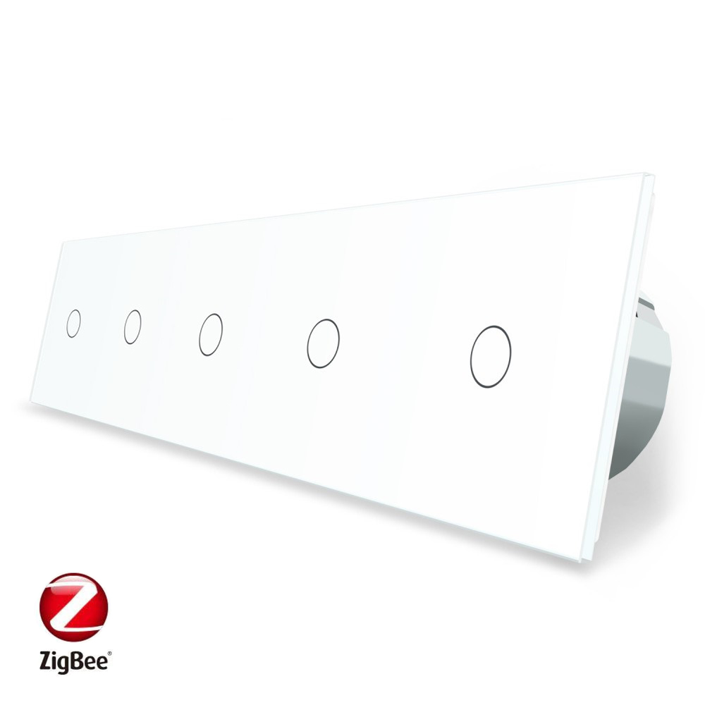 Розумний сенсорний ZigBee вимикач 5 сенсорів (1-1-1-1-1) Livolo білий скло (VL-C705Z-11)