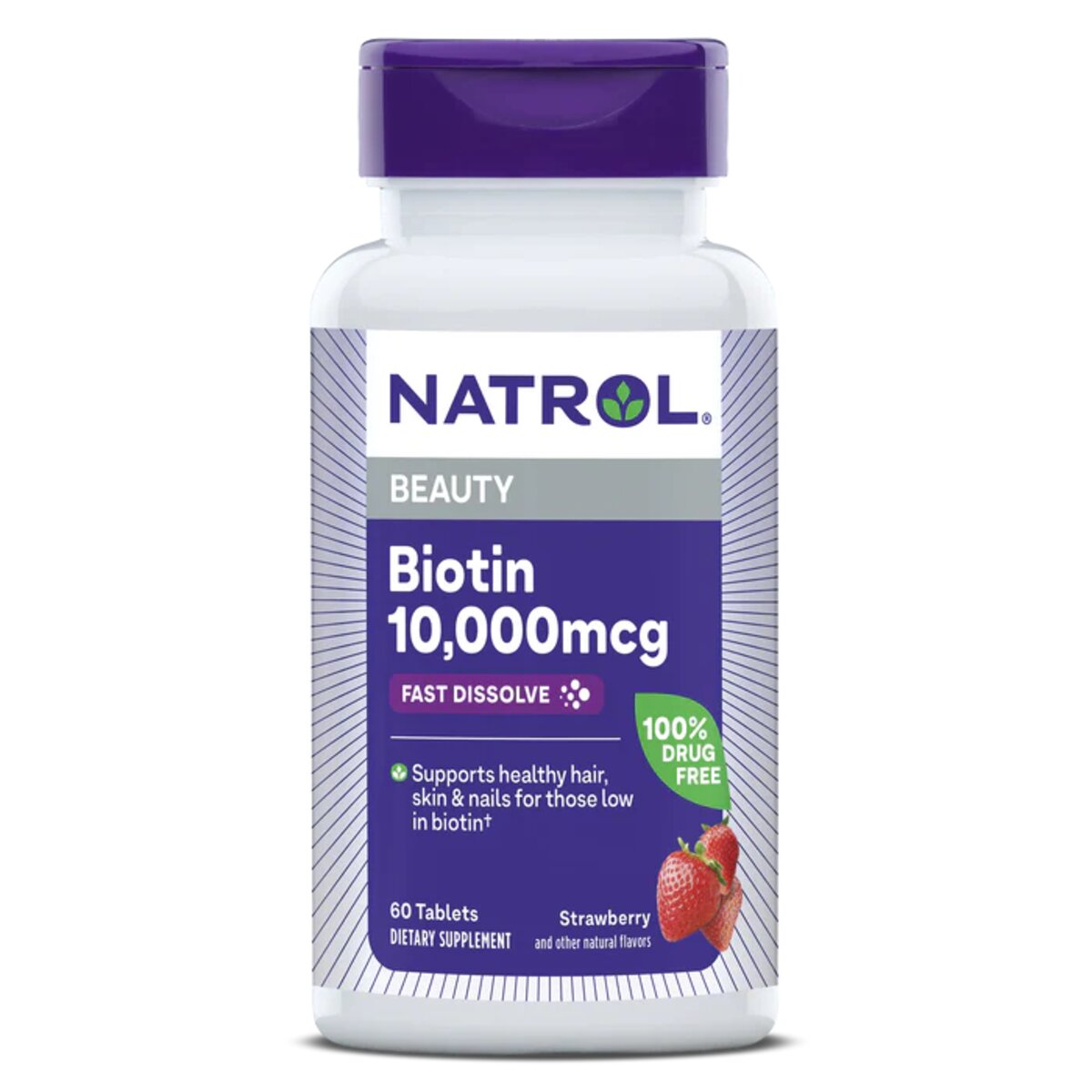 Біотин швидкорозчинний, 10000 мкг, смак полуниці, Biotin, Fast Dissolve, Natrol, 60 таблеток