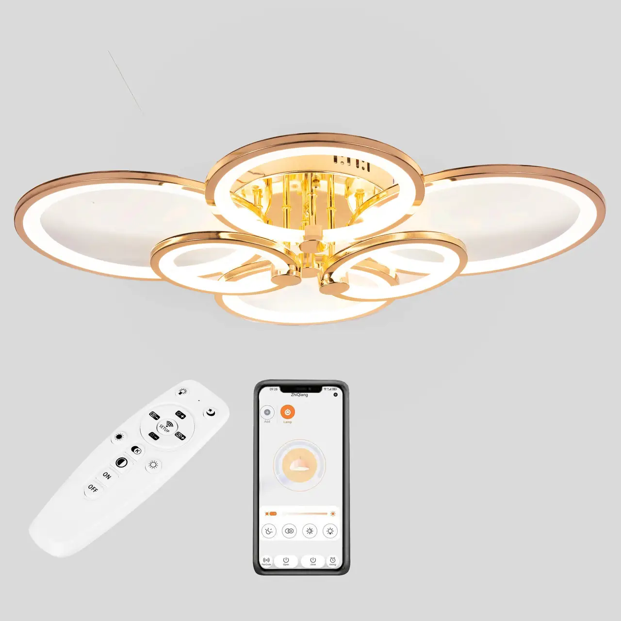 Стельова LED люстра, світлодіодний світильник Sunlight золото 5332/2+2+2