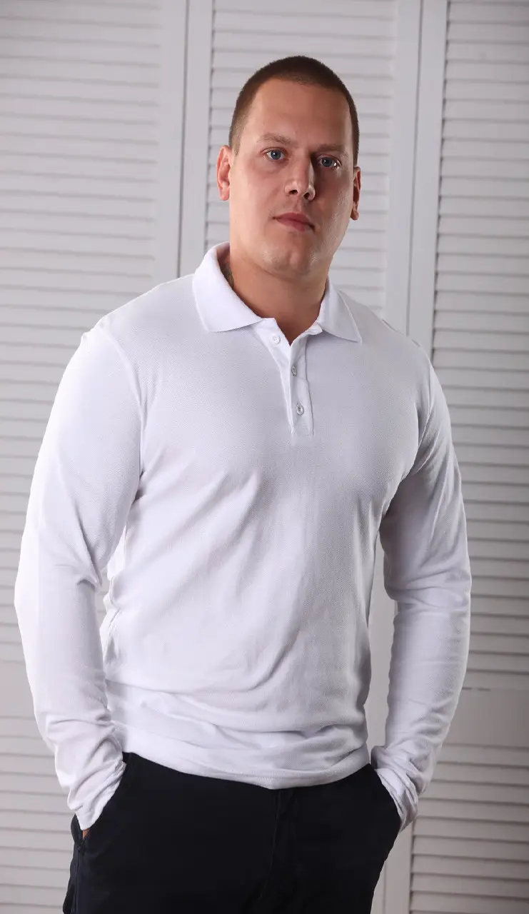 Біле поло з довгим рукавом чоловіче STANDART
