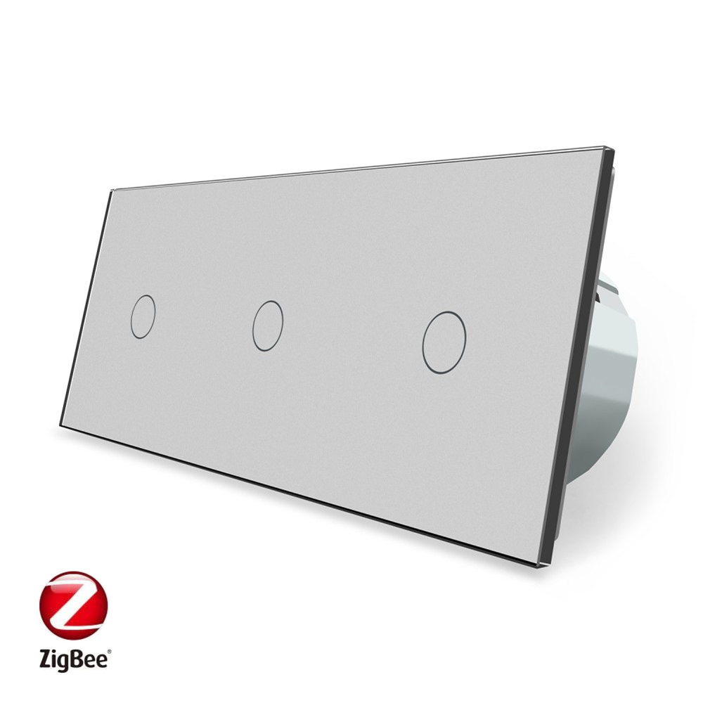 Розумний сенсорний ZigBee вимикач 3 сенсорів (1-1-1) Livolo сірий (VL-C701Z/C701Z/C701Z-15)