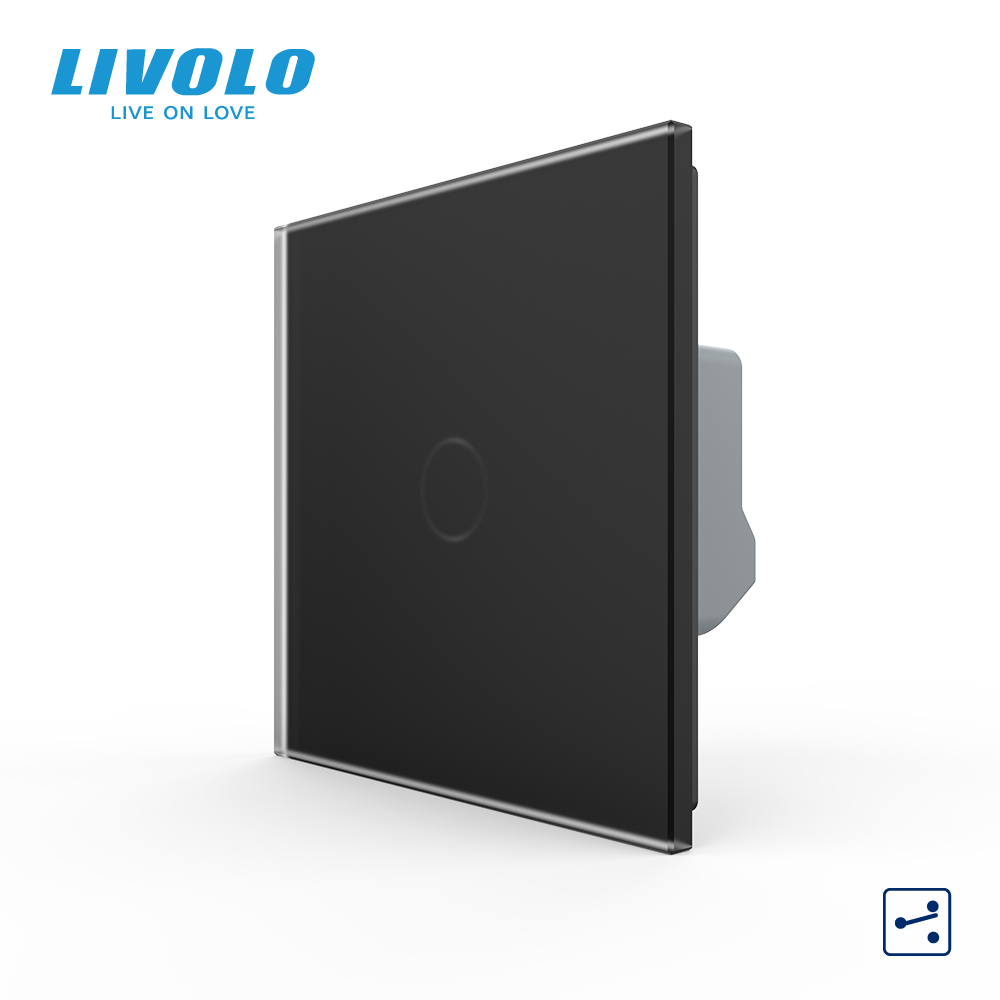 Сенсорний прохідний / перехресний вимикач LIVOLO, 5А 230В, чорний матове скло
