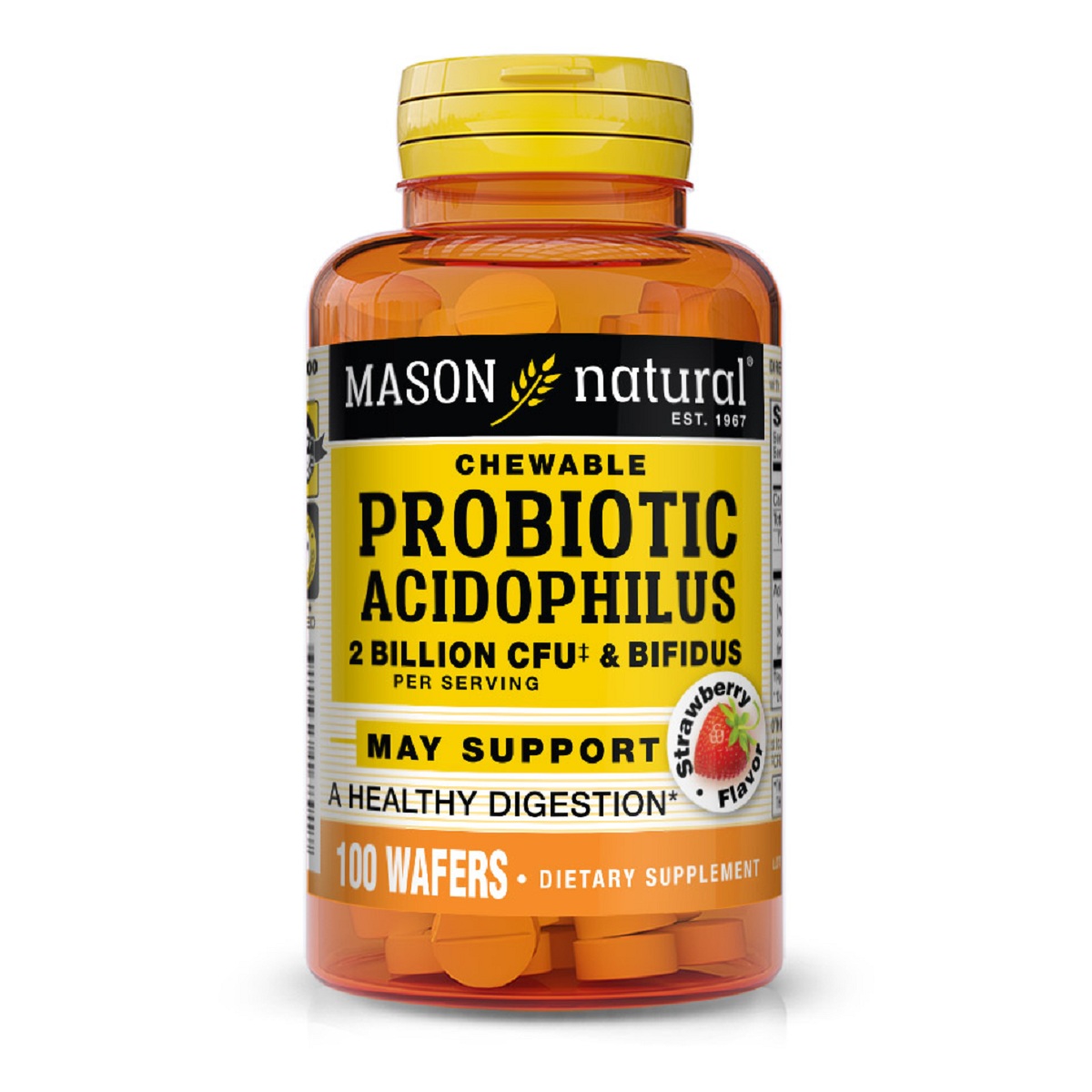 Пробіотики 2 млрд КУО, смак полуниці, Probiotic Acidophilus With Bifidus, Mason Natural, 100 жувальних таблеток