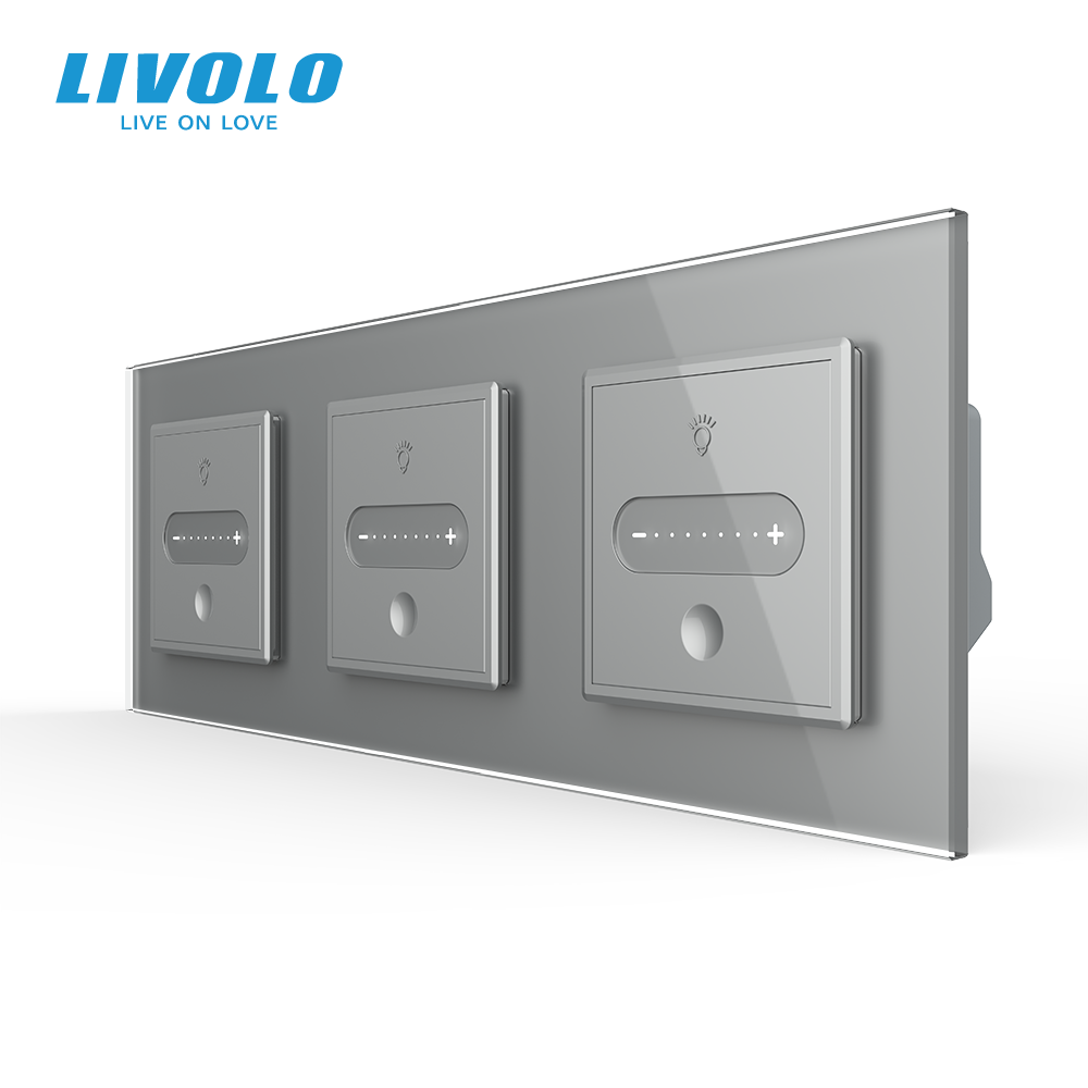 Розумний сенсорний прохідний димер LIVOLO 3 сенсори (1-1-1), сірий, скло, 2A 230V