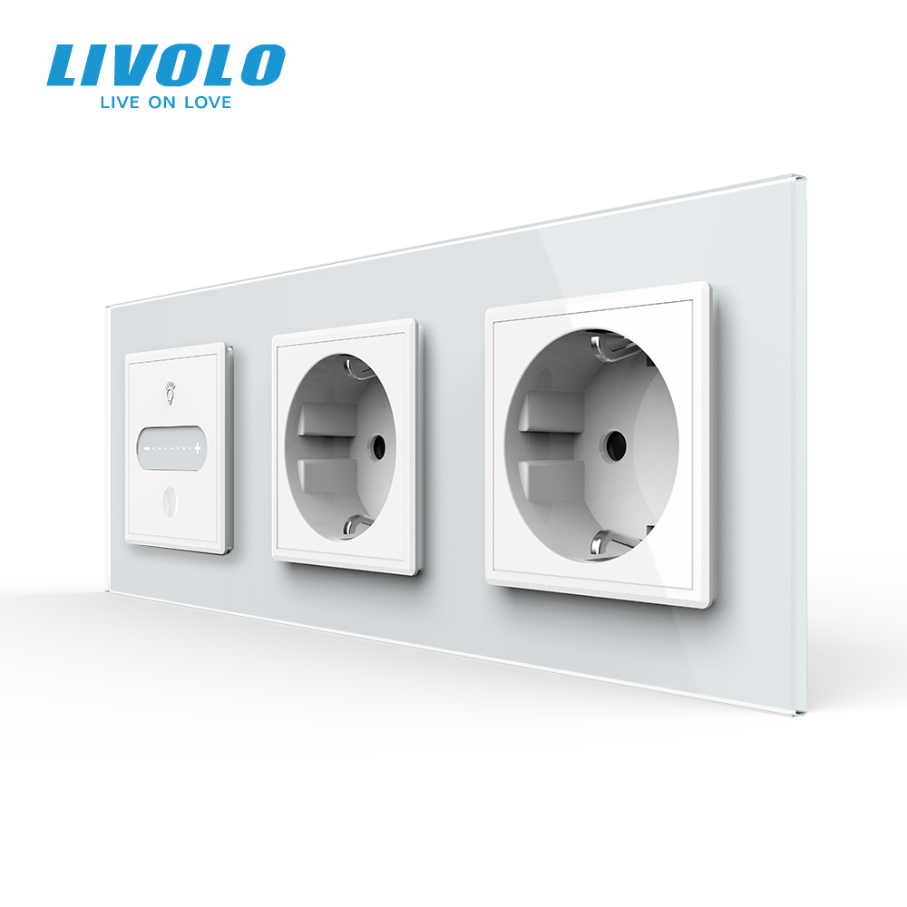 Розумний сенсорний прохідний димер LIVOLO з 2 розетками, білий, скло, 2A 230V