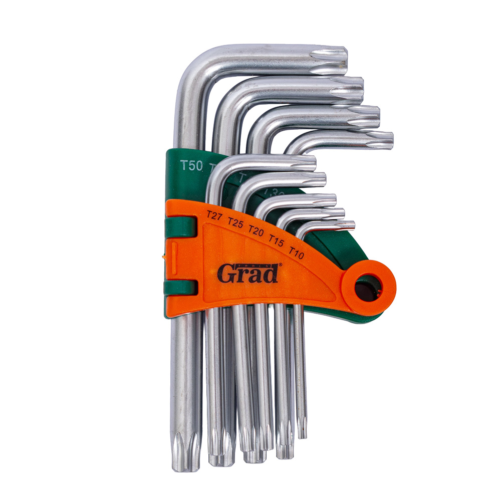 Ключи TORX 9шт T10-T50мм CrV (короткие с отвер) GRAD (4022275)