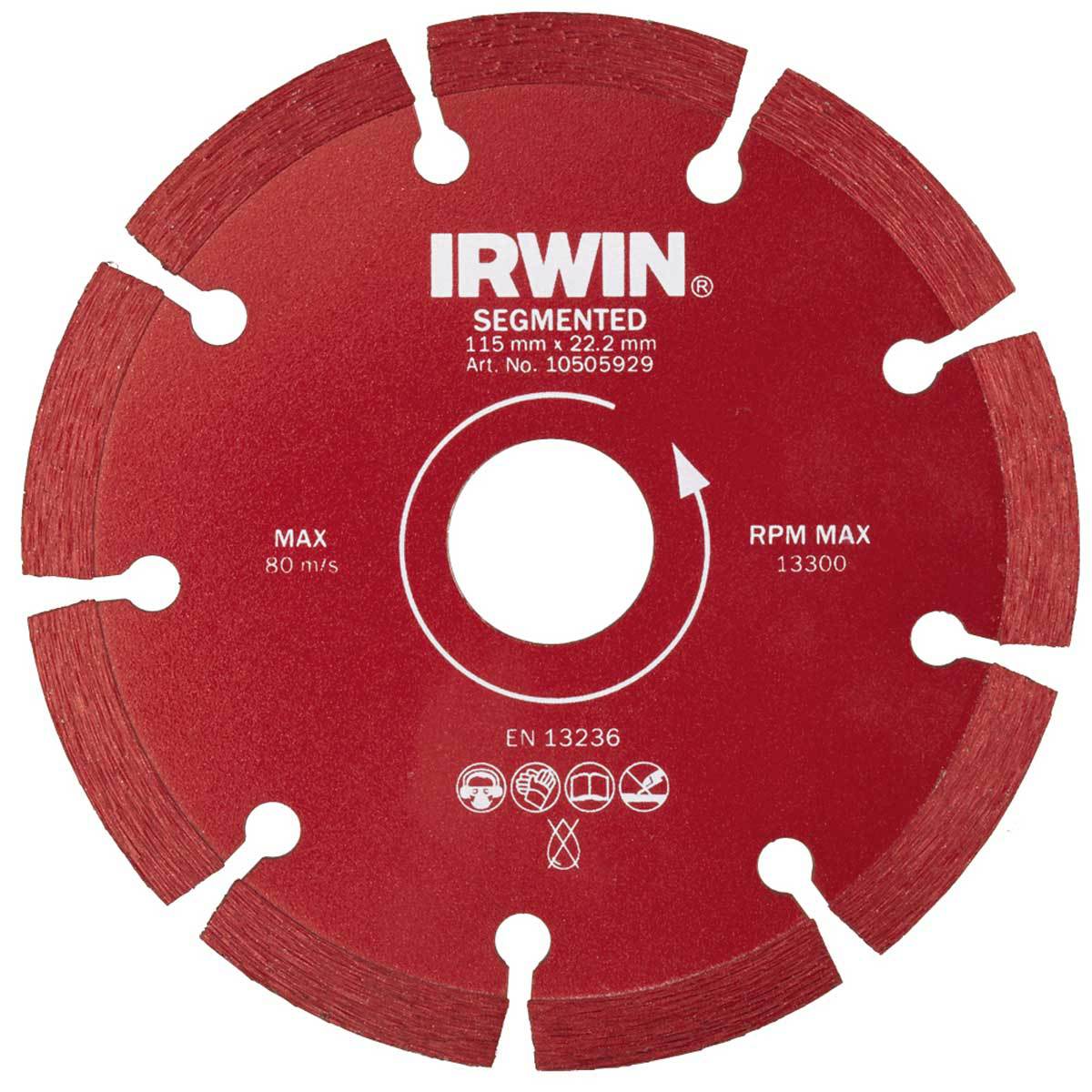 Диск діамантовий Ø115x22,2 мм сегментний по бетону, Irwin 10505929