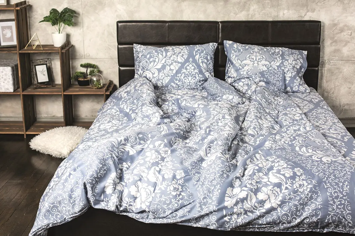 Комплект постільної білизни Ecotton полуторний 150х215 см Орнамент блакитний