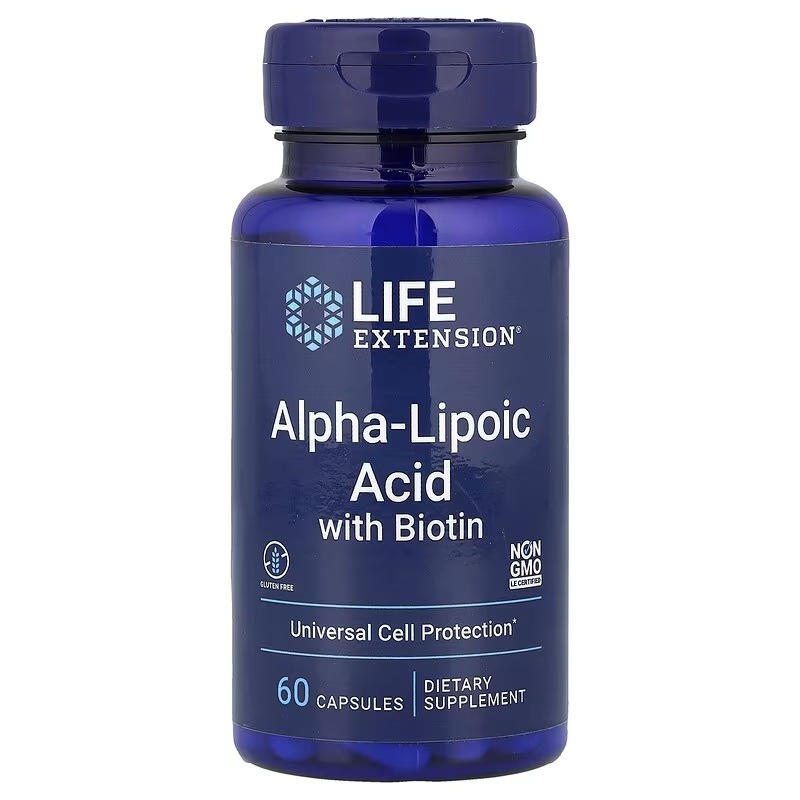 Альфа-ліпоєва кислота з біотином, 250 мг, Alpha-Lipoic Acid with Biotin, Life Extension, 60 капсул