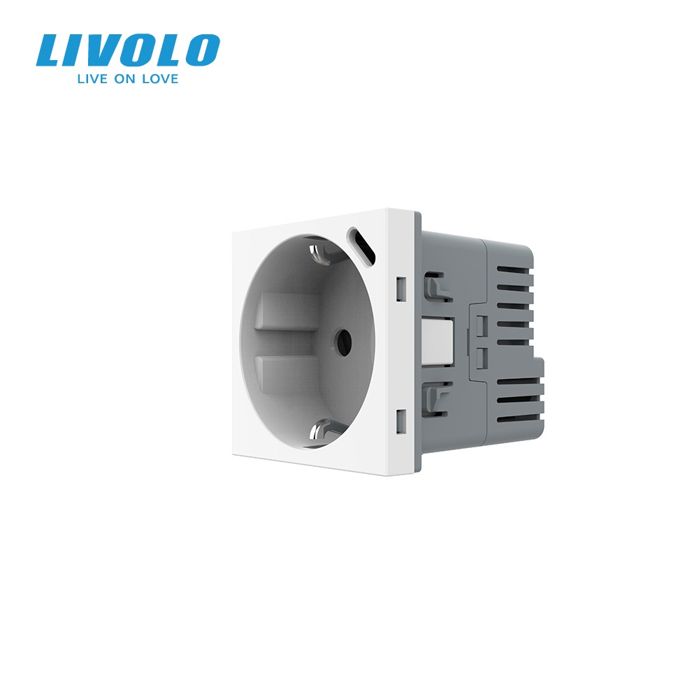 Електрична розетка LIVOLO з USB Type-C PD 18Вт, швидке заряджання iPhone, біла, 16А 230В, із заземленням, шторки, модуль (VL-FCTF16A.UC18W-2WP)