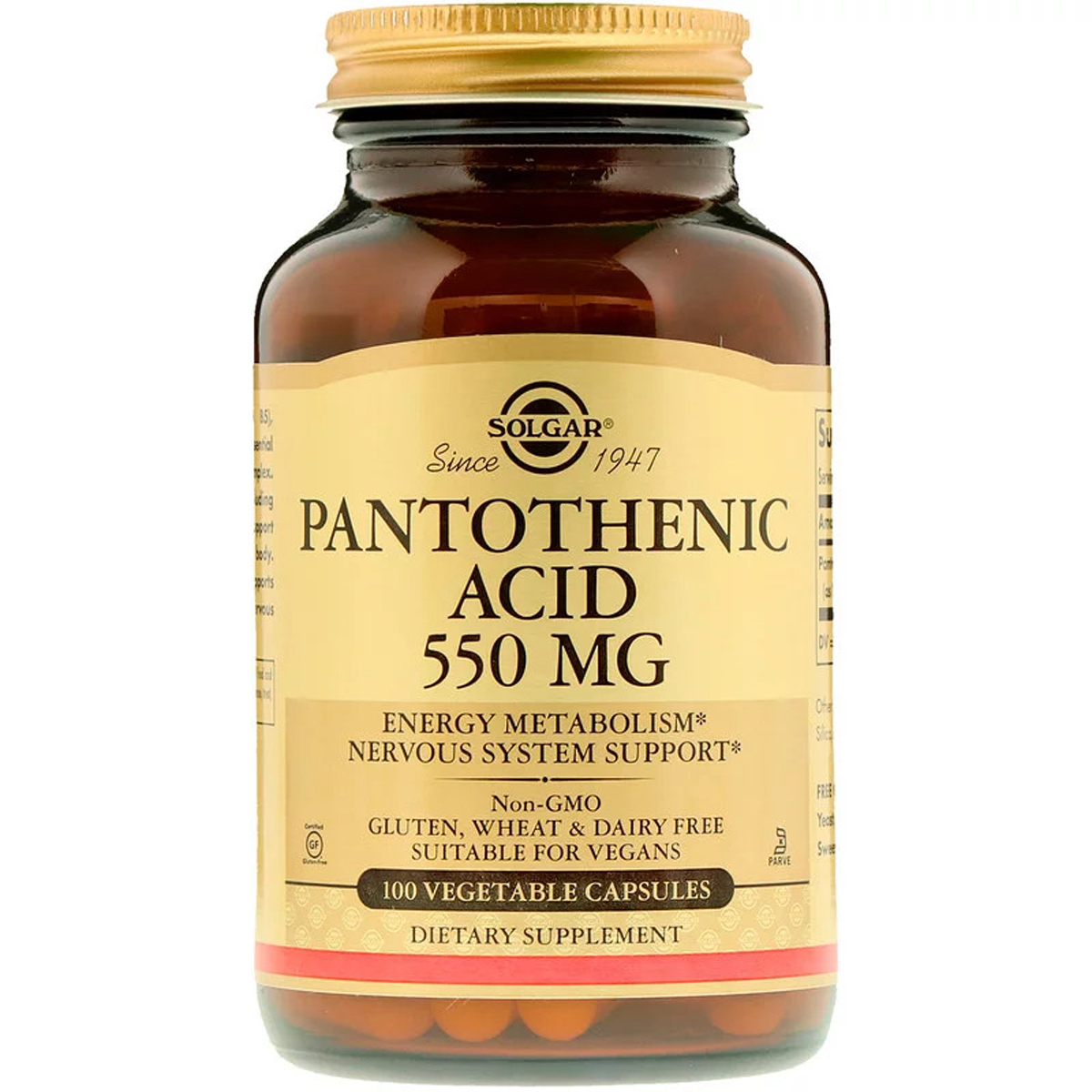 Пантотенова кислота (B5), 550 мг, Pantothenic Acid, Solgar, 100 вегетаріанських капсул