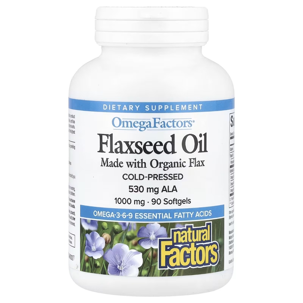 Льняна олія, 1000 мг, OmegaFactors, Flaxseed Oil, Natural Factors, 90 гелевих капсул