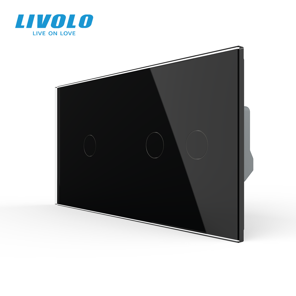 Сенсорний прохідний/перехресний вимикач 3 сенсора (1-2) Livolo чорний скло (VL-C701S/C702S-12)