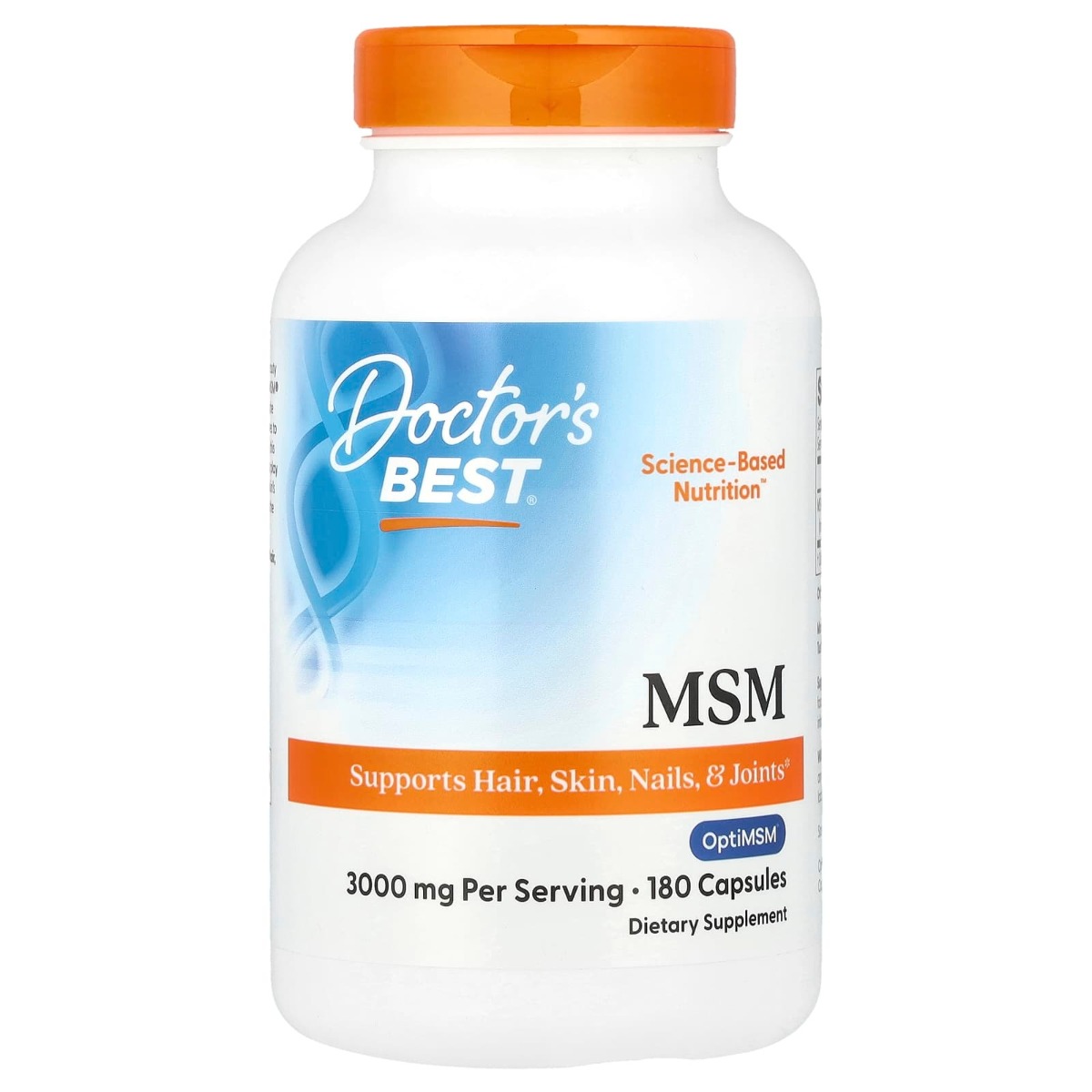 Метилсульфонілметан, МСМ, 3000 мг, MSM with OptiMSM, Doctor's Best, 180 капсул