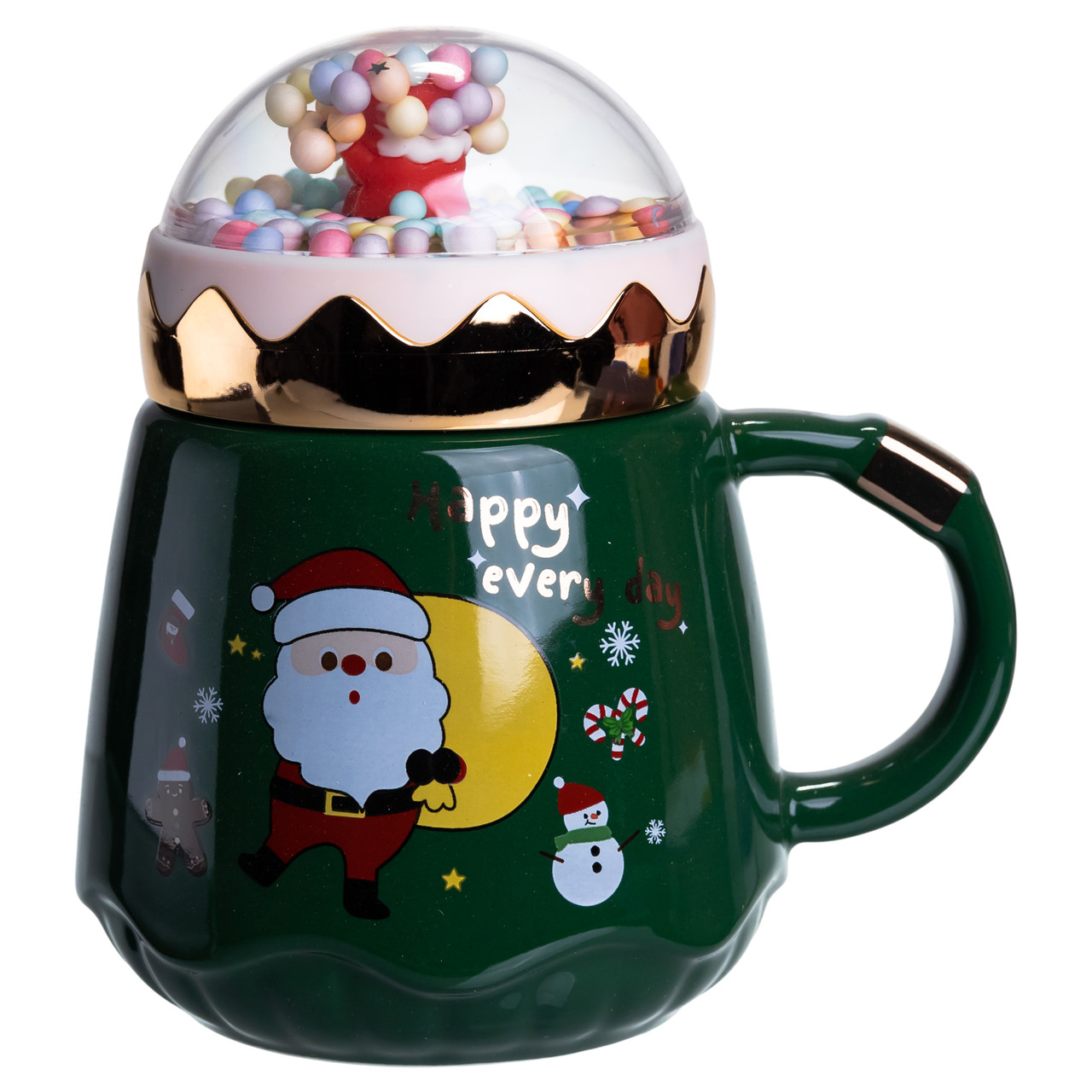 Чашка порцелянова з кришкою Christmas 400 (мл) Зелена Yiwu FM-CS-41A