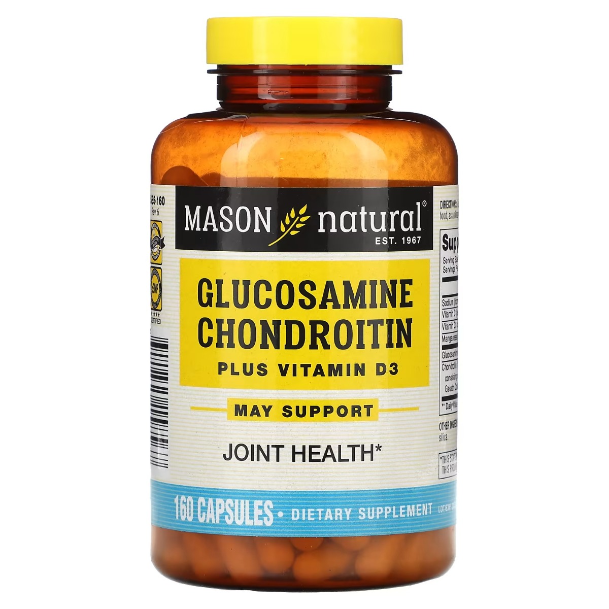 Глюкозамін, хондроїтин та вітамін D3, Glucosamine Chondroitin Plus Vitamin D3, Mason Natural, 160 капсул