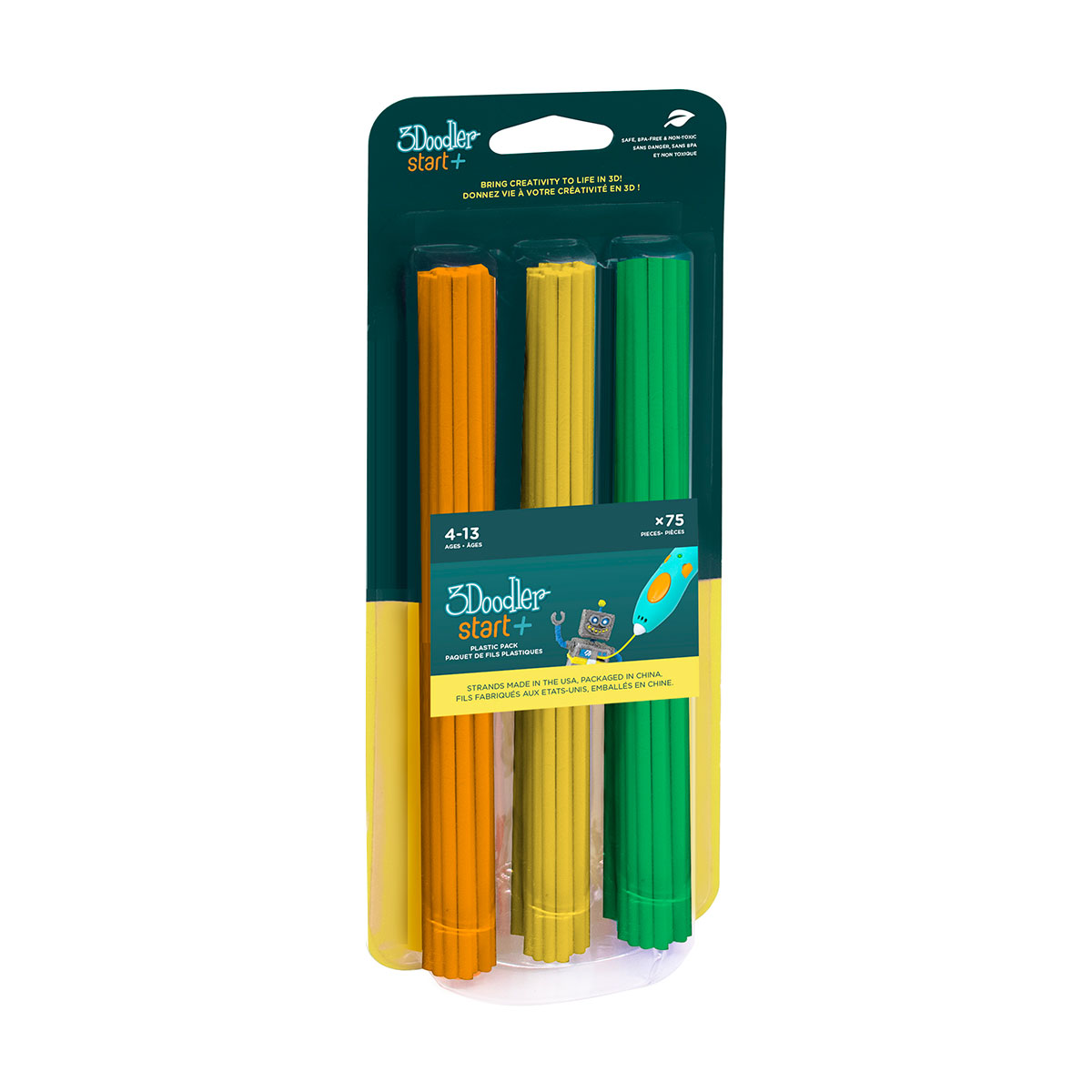 Набір стрижнів для 3D-ручки 3Doodler Start - МІКС (75 шт: помаранчевий, жовтий, зелений)
