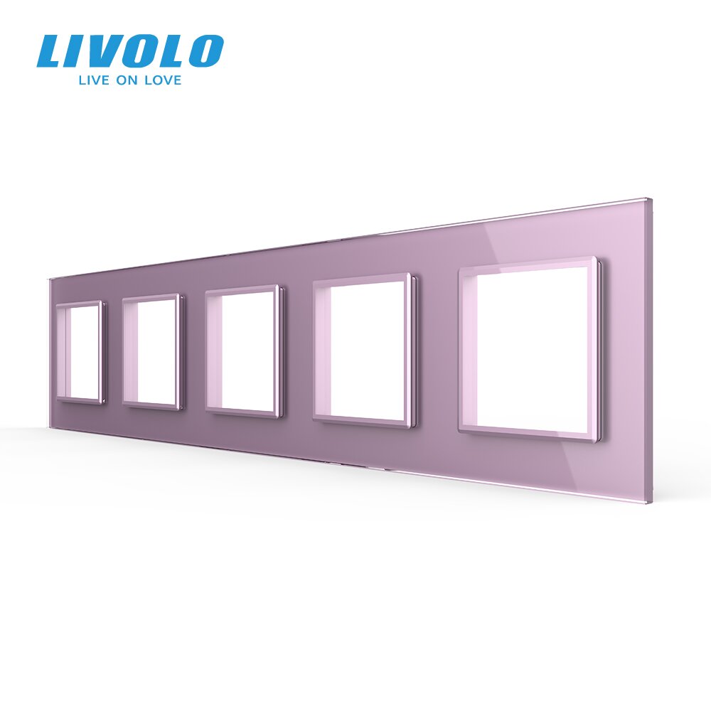 Рамка 5-постова LIVOLO, загартоване скло, рожева, 365×80 мм (C7-SR/SR/SR/SR/SR-17)