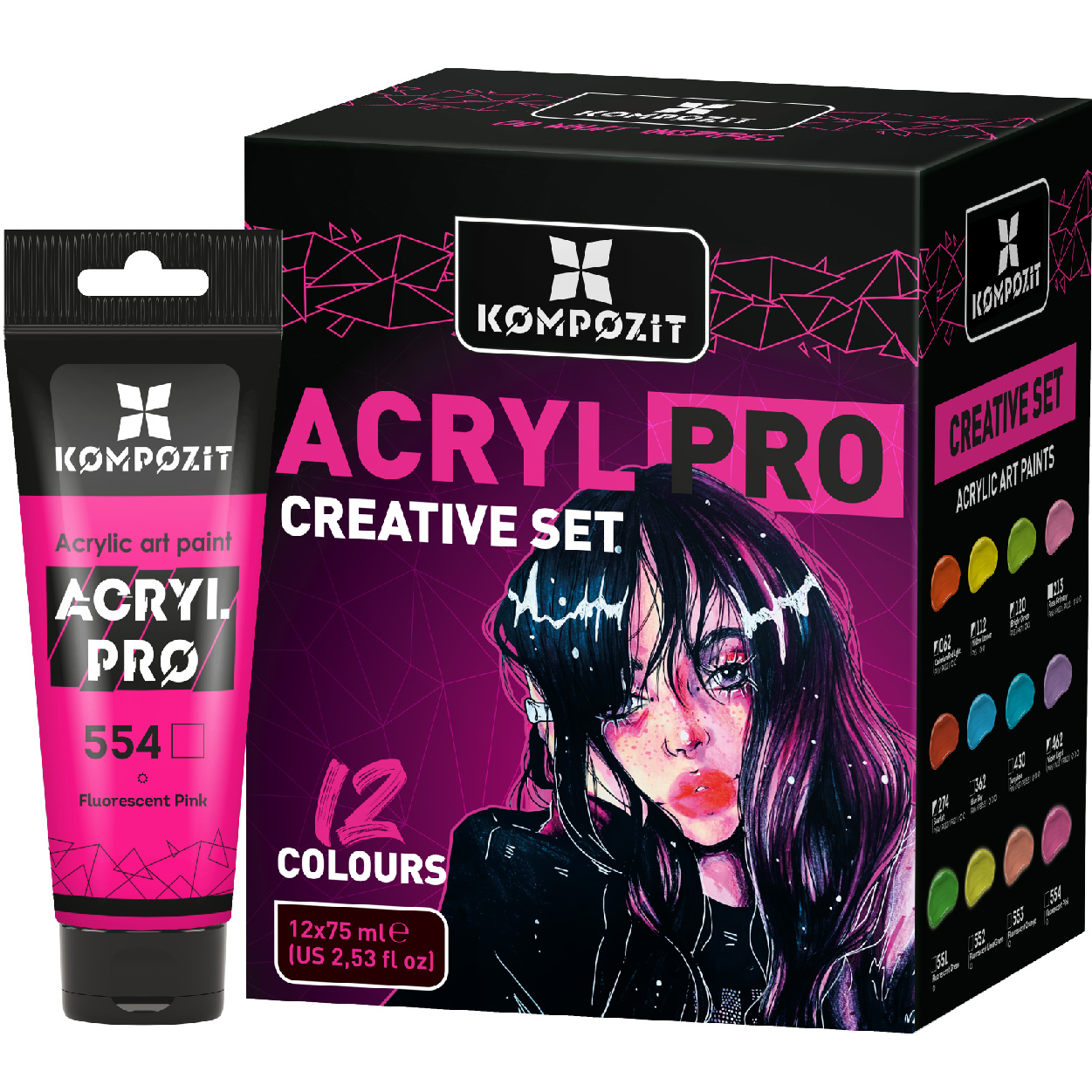 Набір Фарба художня ACRYL PRO ART Kompozit 12*75 мл Креатив, 12 х 75 мл