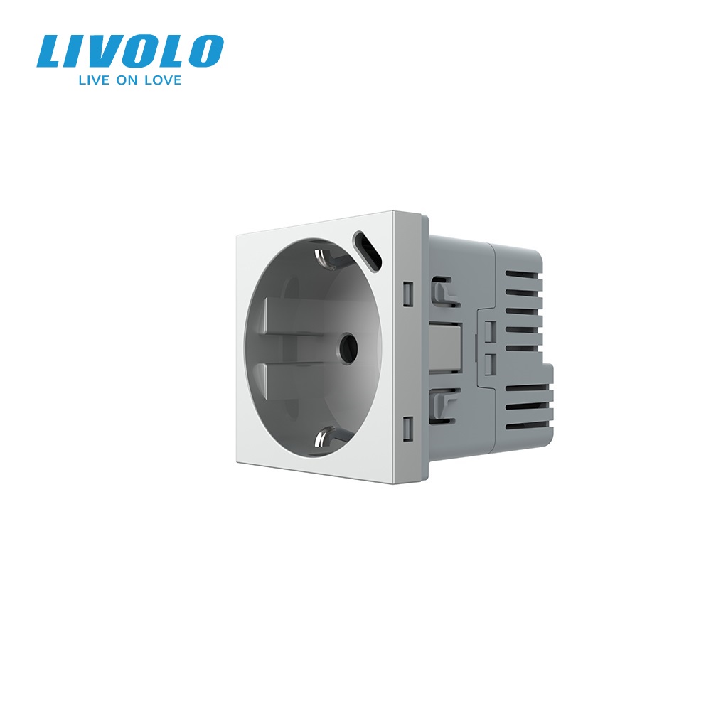 Електрична розетка LIVOLO з USB Type-C PD 18Вт, швидке заряджання iPhone, сіра, 16А 230В, із заземленням, шторки, модуль (VL-FCTF16A.UC18W-2IP)