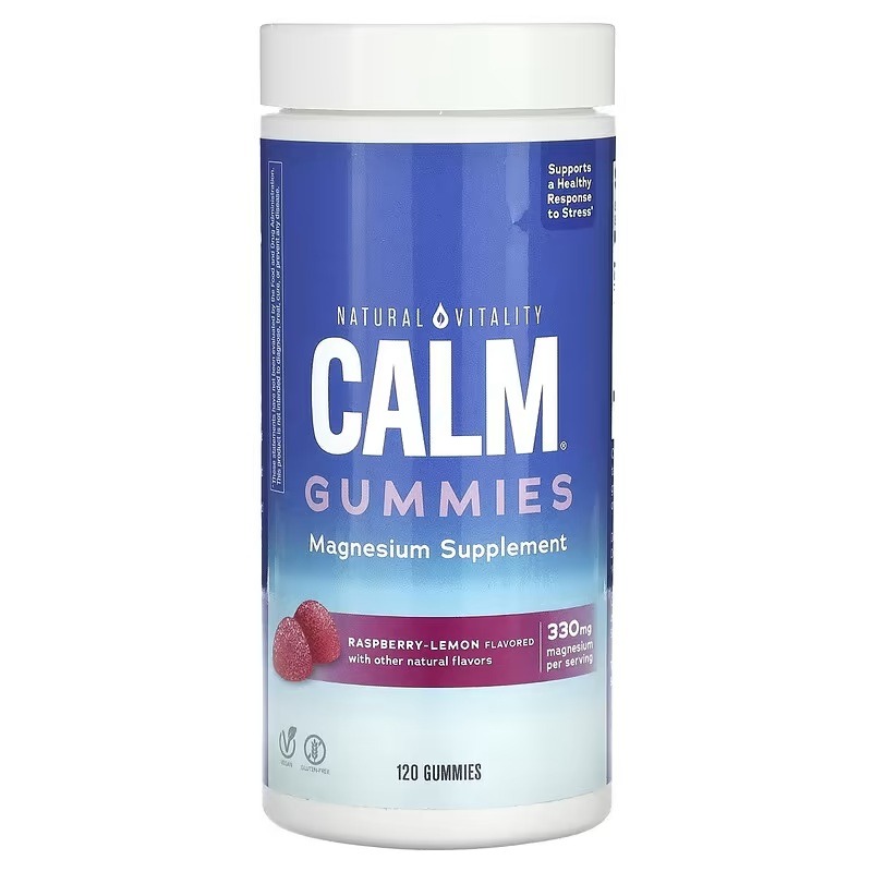 Цитрат Магнію, 330 мг, смак малина лимон, CALM, Magnesium Supplement, Natural Vitality, 120 жувальних цукерок